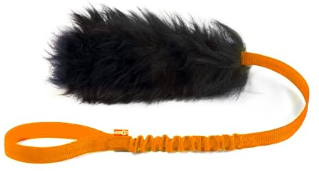 HOWGO Dog Rope Toy,Dog Bungee Chaser 100% Sheepskin,Sheep Smell Tug Toy for All Breeds (Orange, Short without Ball)