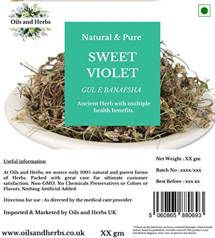 Organic Dried GUL E BANAFSAA 100% Natural and Organic AKA Sweet Violet by Oils and herbs UK 50GMs