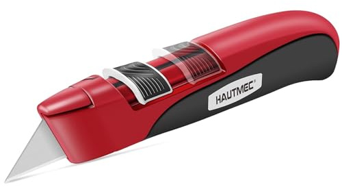 HAUTMEC High Safety Auto-Retracting Utility Knife, Self-retracting Box Cutter with Double Safety Mechanism - Automatic Blade Retraction After Cuts & Self-retraction by Release Push Button – HT0195