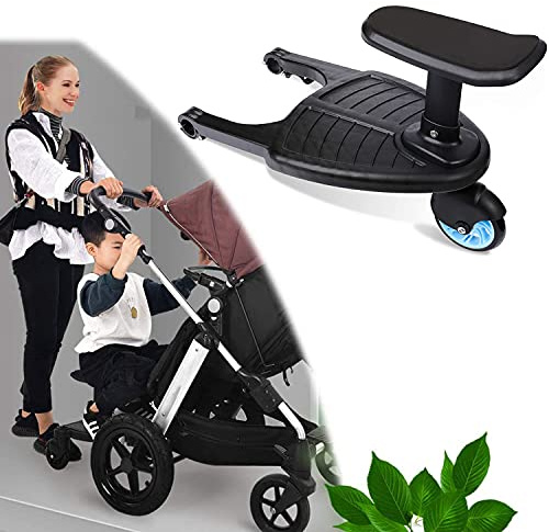 Hilfspedal für Kinderwagen, Buggyboard mit Sitz, Sitz abnehmbar und montierbar, Kompatibel Mit Fast Jedem Buggy Und Kinderwagen, Maximale Belastung 25 kg (Blau)