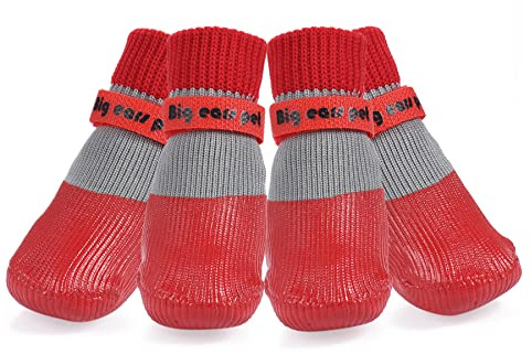 Avaner Hundeschuhe 4pcs Pfotenschutz Hundesocken wasserdichte Hundestiefel mit Anti-Rutsch Sohle Regenschutz Hundeschuhe für Indoor & Outdoor Sport Rot (Größe S)