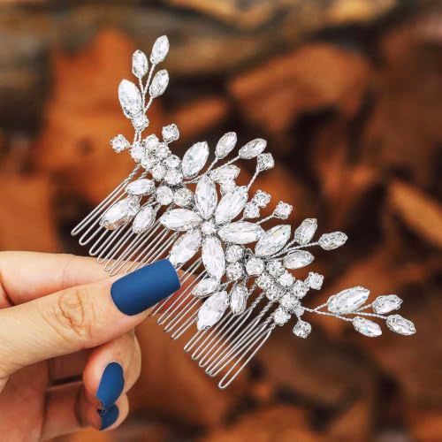 IYOU Crystal Wedding Hair Comb Silver Rhinestone Headpiece Prom Bridal Hair Accessories for Bride and Bridesmaids
