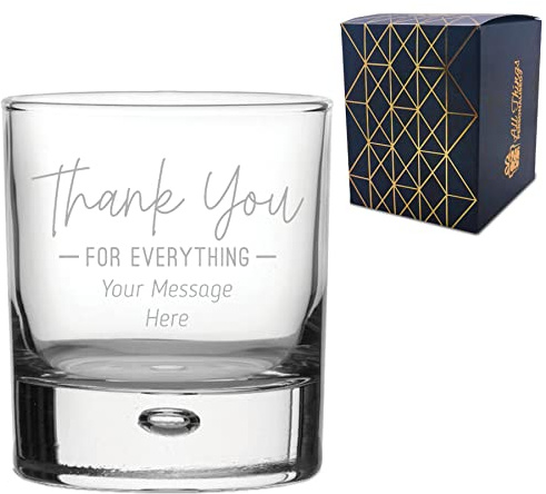 Personalised Engraved Whisky Glass Tumbler with Thank You for Everything Design, Personalise with Any Message, Gift Box Included, Laser Engraved, Thank You Gratitude Retirement Teacher Gift