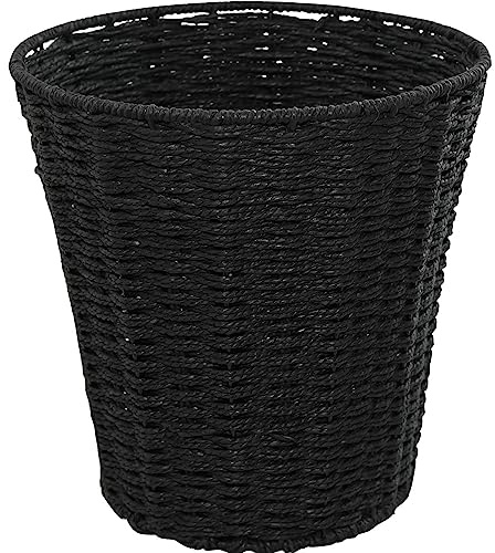 Armo® Round Rattan Effect Woven Waste Paper Bin Basket For Office, Bedroom, Home, Work Rubbish Bin Storage Baskets (Black)