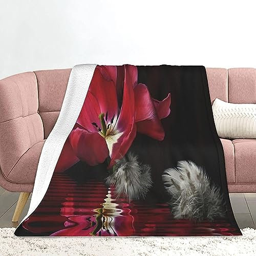 Kuscheldecke 80 x 150 cm 3D Feder Flanell Fleecedecke, Weich Warm Flauschig Decke Blumen Wohndecke Decken für Sofadecke Couchdecke kuscheldecken für Kinder Erwachsene, Blanket