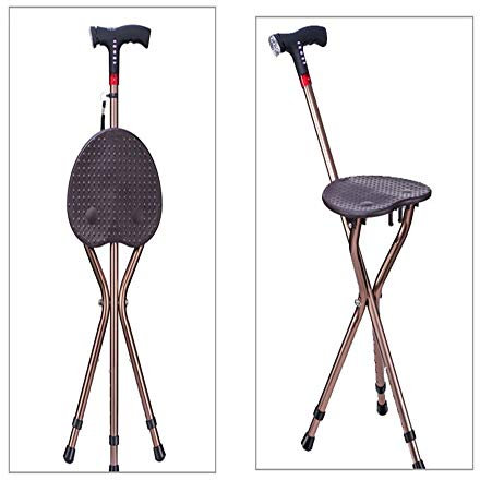 Smarter Gehstock, klappbarer, höhenverstellbarer Teleskophocker mit Sitz, LED-Radio und Alarmsystem, Krücke, aufladbar, für ältere Männer und Frauen (MP3andradio) Present