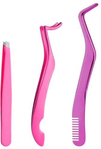 3 St Franspincett, Rostfritt Stål Ögonfranspincett Ögonfransapplikatorverktyg False Lash Pincett Ögonfransförlängningstillbehör för Nybörjare Flickor Makeup Artist (Rosa)