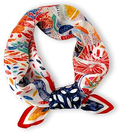 Weximil 100% Mulberry Silk Neck Scarf - 21'' x 21'' Lightweight Neckerchief - Women Men Small Square Digital Printed Scarves Gift Packed (Red)
