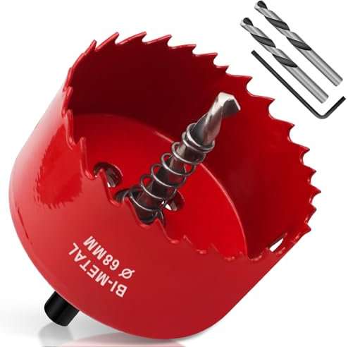 Yeepeo Lochsäge 68mm, Universal HSS M42 Bi-Metall Lochsägen, Lochkreissäge mit Sechskant-Schaft und Bohrer Lochbohrer Set Bohrkrone für Holz, Rigips, Trockenbau, Kunststoffe, 1 Stück Rot