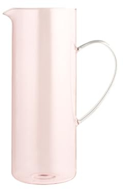 H&H Daylight Caraffa in Vetro Borosilicato Rosa, 1,25 Lt con Manico Trasparente – Elegante e Resistente per Acqua, Succo e Bevande Fresche