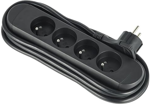 Electraline 32057 Steckdosenleiste, 4 französische Steckdosen, mit Kabeltrommel, 16 A, Kabel 3 m, H05VV-F 3G1,5 mm², Flachstecker