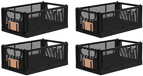 Brandsseller Boîte pliante S Lot de 4 Panier à Provisions stable Corbeille de Transport empilable Caisse de Rangement - Noir