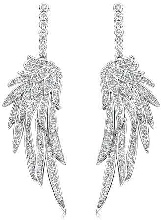 S925 Sterling Silber Post Dangle Drop Engel Flügel Ohrringe für Frauen Gold Blau Cubic Zirkonia Kristall Guardian Winkel Dangle Ohrringe für Frau Mama Her (Silver)