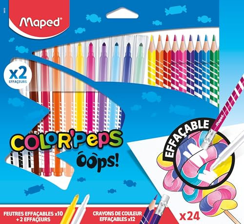 Maped Oops Color'Peps Set aus Filzstiften und Buntstiften, radierbar, 12 Filzstifte mit Radierspitze + 12 Filzstifte, die sich löschen lassen