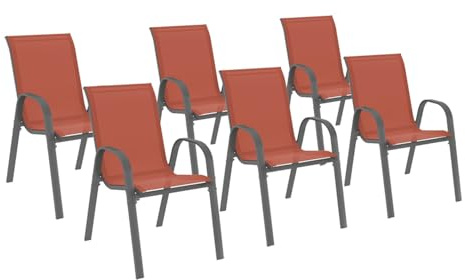 IDMarket - Set von 6 Gartenstühlen LYMA Metall und Textilene stapelbar Terracotta