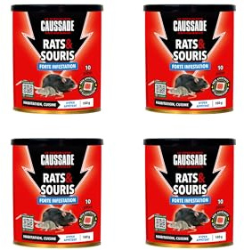 CAUSSADE Anti-Rats & Souris - 40 Sachets Pâtes - 600g | Forte Infestation - Lieux Secs & Humides - Prêt à l'Emploi - Une Ingestion Suffit - France - CARSPT150NX4