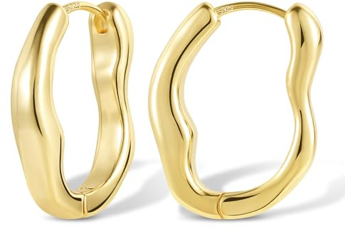 ALEXCRAFT 14K Vergoldete Creolen Kleine Gold Huggie Kreolen Welle Ohrringe