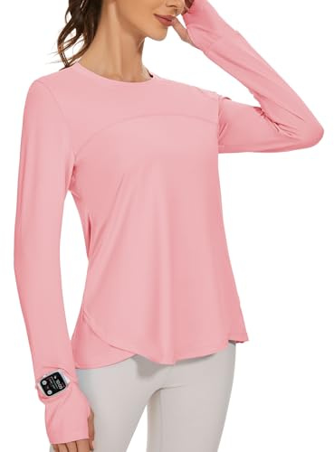 IECCP Sport Bluse Damen Langarm Activewear-T-Shirts UPF 50+ UV Schutz Sonnenschutz Langarmshirts Schlanke Passform Mit Daumenloch Rashguards Sportshirt