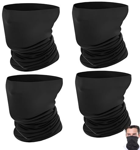 4 Stück Multifunktionstuch, Masken Hals Gesicht Gamasche Damen Herren, Schlauchschal Sonnenmaske Bandana Maske Halstuch, UV-Schutz Gesichtsmaske für Outdoor Sport Radfahren Motorrad Laufen- Schwarz