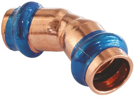 SOMATHERM FOR YOU, Courbe 45° en cuivre à sertir FF Ø12, raccord indémontable conforme EN1057, pression max 16 bars, température max 95°C, joint d'étanchéité EPDM, profil V