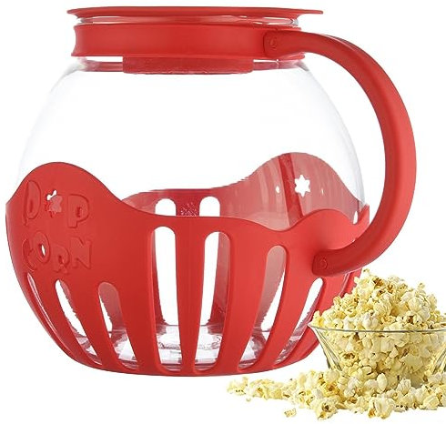 Microwave Popcorn Maker, 2.L Borosilicate Glass Popcorn Microwave Bowl with Lid and Handles, Microwave Borosilicate Glass Bowl & BPA, For kids Movie Nights
