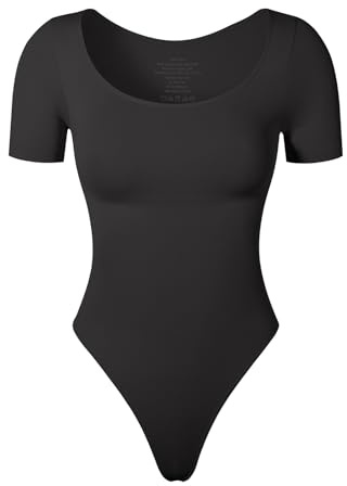 KSKshape Body a maniche corte da donna con scollo rotondo e controllo della pancia, Nero, M-L