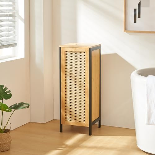 [en.casa] Wäschekorb Tervola Wäschesammler mit Deckel 51 L Schwarz Bambus Wäschetonne Rattanoptik 80 x 30 x 30 cm Wäschebox