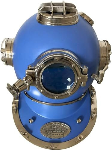 Nautical45,7 cm Maritimer Tauchhelm, US-Marine, V-Mark, Taucherhelm, Antik-Vintage-Taucherhelm, Blau, volle Größe, Taucherhelm