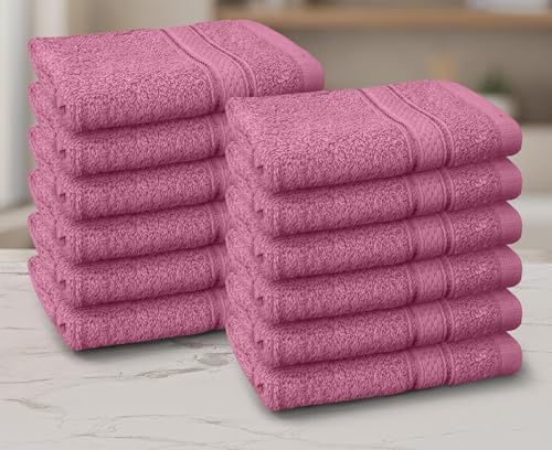 Casabella Pack Of 12 100% Cotton Face Cloth Towels Flannels Wash Cloth 550 Gsm (12 Pieces Face Towel Set, Grey) (12 Pieces Set, Pink)