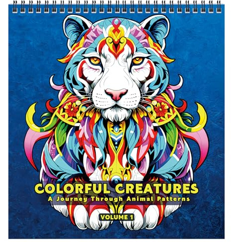 FUNLAVIE Adult Coloring Book - Mandala Animal Designs, Spiral Bound