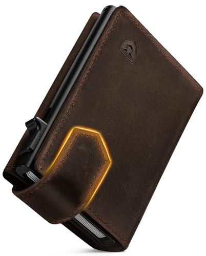 LORZOR® Carteras para Hombre Pequeñas Piel Auténtica, Cartera Tarjetero con Cierre Magnético, Billeteras RFID Pop-up, Cartera Hombre con Monedero Capacidad para 10 Tarjetas