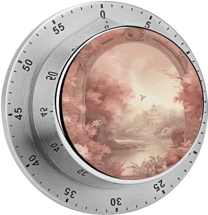 Kitchen Timer Magnetic Stainless Steel,Retro Peach Flowers Printed Mechanical Manual Timer for Fitness Projects Kitchen Learning Countdown Timer