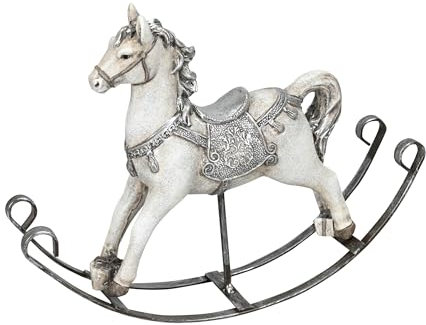 finehomegarden Schaukelpferd weiß/Silber Polyresin 22x5cm H16cm Skulptur - Festliche Deko