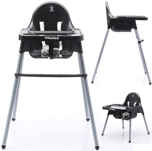Twinky Hochstuhl Baby ECO - Kinderhochstuhl mit liegefunktion - Klappbar Hochstuhl mit Tisch ab Geburt für Baby's und Kinder - Schwarz