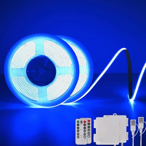 COB LED-Streifenleuchten Batteriebetrieben Mit Fernbedienung, 2M 640 LED-Lichtleiste Dimmbares Schneidbares Flexibles LED-Bandlicht Für Fernseher, Computer, Autodekoration, (Blau, 2er-Stück)