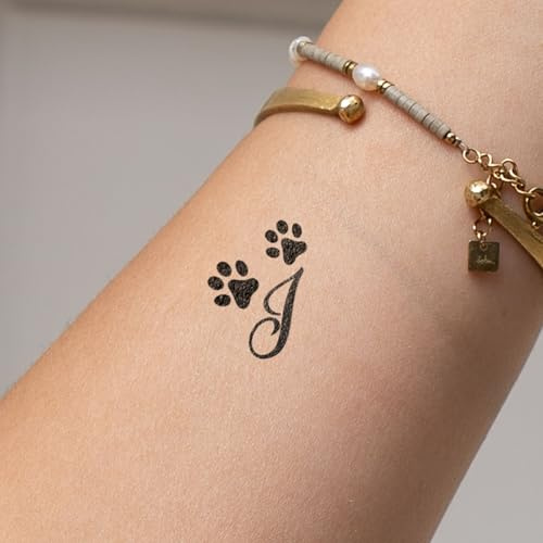 Inkster Pfote mit Initialen Tattoo - Buchstabe J - vegane & wasserfeste Temporäre Tattoos für Erwachsene - EU-Kosmetikzertifizierte Farbe