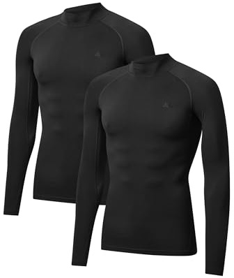 DANISH ENDURANCE Kompressions Shirt Herren, Laufshirt Langarm, 2er Pack | Funktionsshirt, Rashguard, Schnelltrocknend & Atmungsaktiv mit Muskelkompression für Training, Laufen & Fitnessstudio