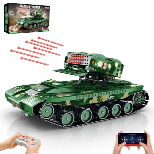 Reobrix Raketenpanzer Bausteine für Erwachsene, Militär Panzer Modell mit Fernbedienung 55027, STEM Bauspielzeug Set für Erwachsene und Jugendliche ab 14 Jahren