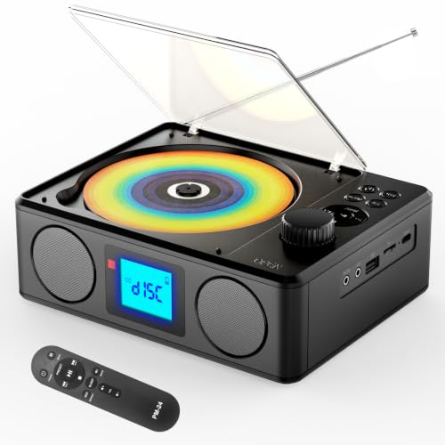 Kuephom Portable CD Player with Bluetooth, FM Radio & Remote | Rechargeable, Stereo Speakers, MP3/USB/TF Playable, Bluetooth Transmitter, Sleep Timer/LCD Display/Earphone Jack