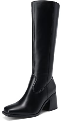 DREAM PAIRS Women's Knee High Boots Chunky Heel Square Toe Tall Boot for Women with Side Zipper,Size 8.5,Black,DWUMKB2509