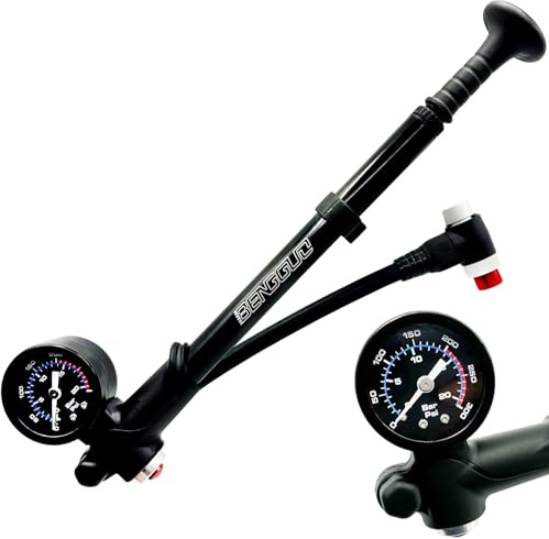 High-Pressure Bike Shock Pump (Max 300 PSI) 3-in-1 – Suspension Fork Pump, Rear Shock Pump and Tyre Inflator, Bicycle Pump with Pressure Gauge, Portable Mini Pump with Bleed Valve