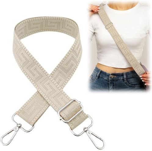 Verstellbarer Schultergurt Taschengurt 3.8cm Breit Schulterriemen, Beige Taschengurte zum Wechseln mit Silber Karabiner, Taschenband Schulterriemen Tragegurt für Handtaschen Damen