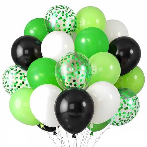 Luftballons Grün Schwarz Weiß,60 Stück Latex Helium Ballons,12in Konfetti Ballons,Bunte Deko Ballon für Geburtstag,Hochzeit,Baby Shower,Fußballparty