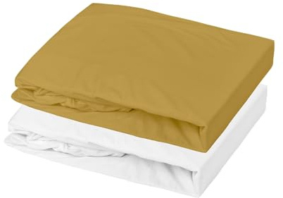 Mon P Dodo Set mit 1 ALESE PU + 1 Spannbettlaken, Weiß/Senf, 70 x 140 cm