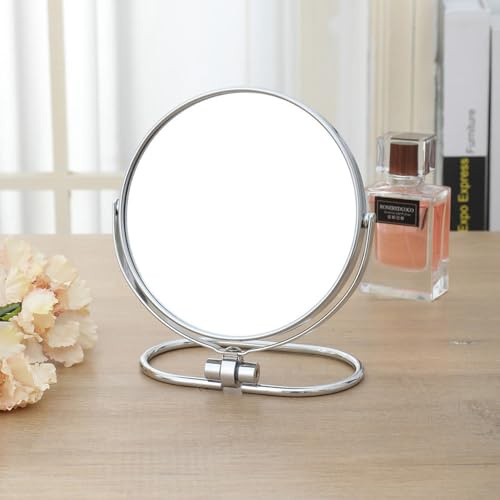 Hosoncovy Doppelseitiger drehbarer Tischspiegel mit Ständer, 15,2 cm, zum Aufhängen an der Wand, Make-up, Schminktisch, 3-fache Vergrößerung, Kosmetik-Handspiegel (Silber)