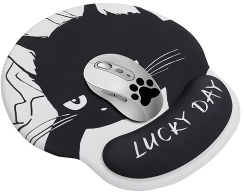 TMZELOA Tapis de Souris Ergonomique avec Repose Poignet - Design Chat Noir avec Bande antidérapante à découper - Confort de Travail pour Bureau, école et Amateurs de Chats