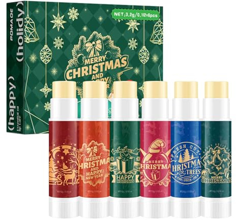 Juego de bálsamo labial para Navidad, regalos, 6 unidades de bálsamo labial humectante de frutas, máscara de labios, cuidado duradero, líneas de labios decoloradas (1 juego)