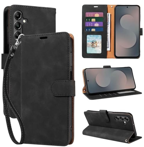GOTOURED RFID Wallet for Samsung S25 FE Phone Case, Soft Leather Protective, 4 Card Slots Holder, RFID Blocking, Kickstand, Wrist Strap, S25 FE Flip Case, Shockproof Folio Cover (Black)