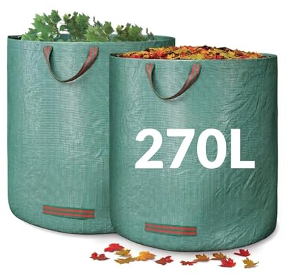 Heavy Duty Garden Bags 270L x 2 Reusable Sacks with Handles, Ideal for Collecting Waste, Leaves and Grass. Waterproof Heavy Duty Large Bin Bags with Handles, Foldable and Reusable (270l)