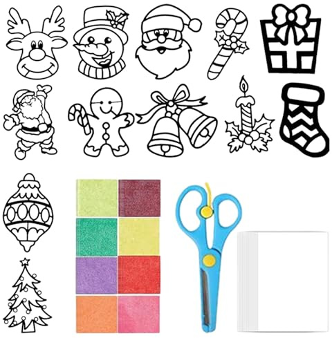Weihnachten Basteln Kinder, 12 Stück Bastelset Weihnachten, Fensterbilder Basteln, Fenster Sticker Bastelvorlagen DIY für Wand, Fenster und Raumdekoration, Weihnachtsbasteln für Jungen Mädchen (B)